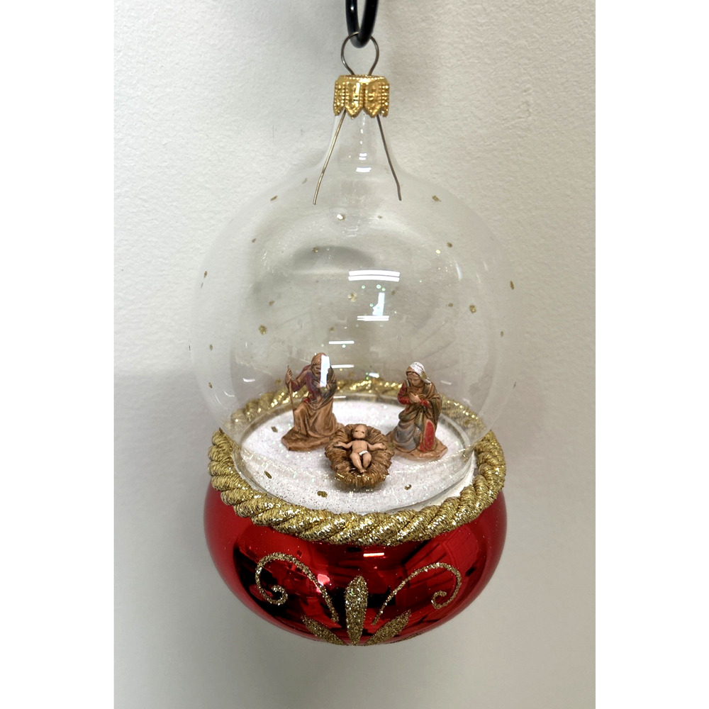 Soffieria De Carlini Italy Nativity Globe Glass Ornament Red & Gold #08278